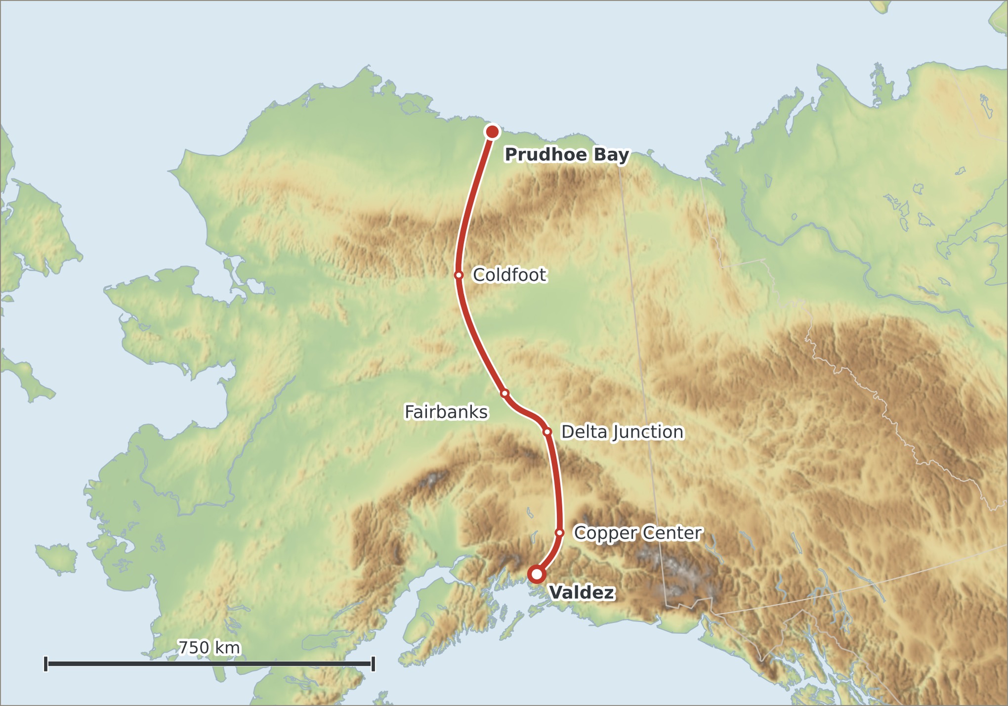 Mapa trasy Alaska