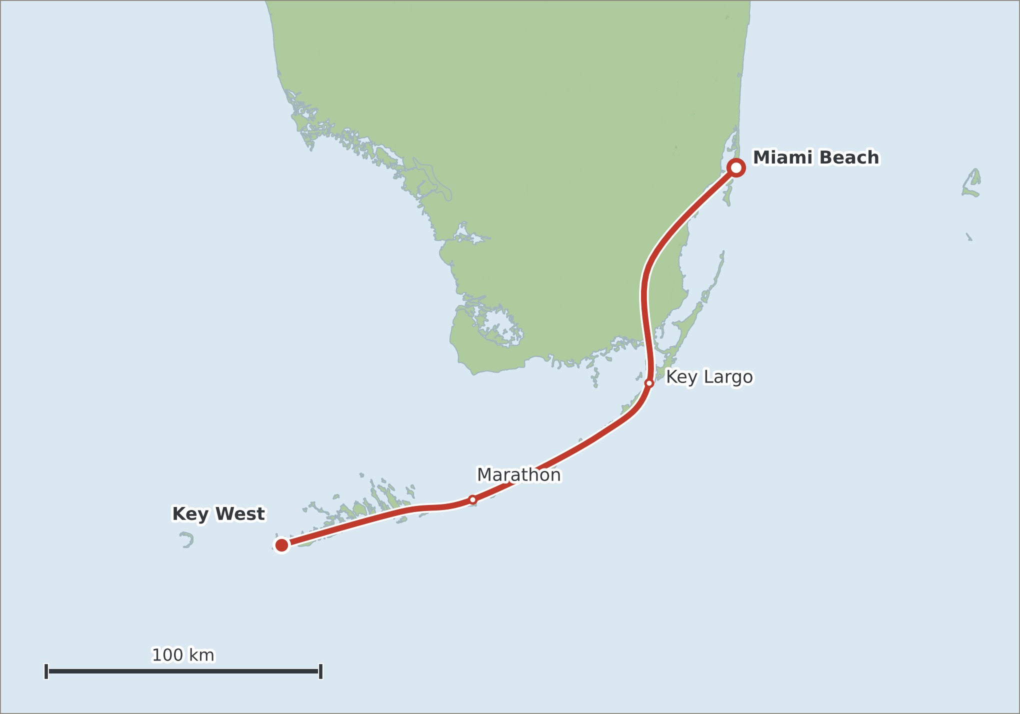 Mapa trasy Miami – Key West
