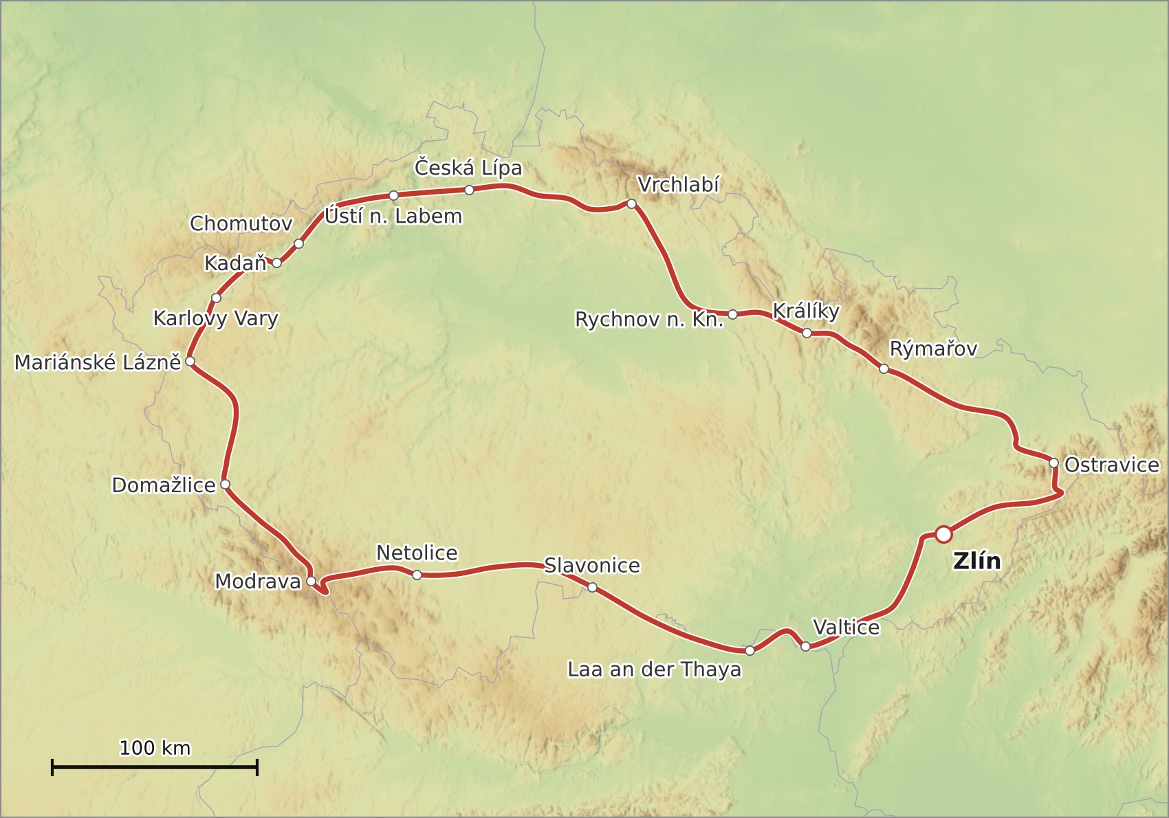 Mapa trasy Okolo Čech